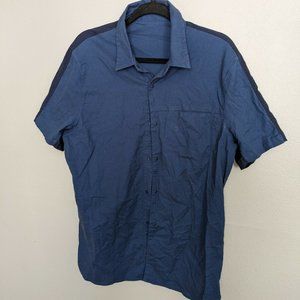 Lululemon Mens Navy Blue Collared Short Sleeve Snap Button Up Shirt Size Large